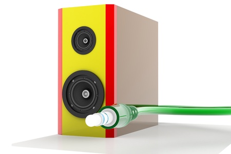 Colourful speaker and cable in isolated background 