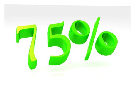 Symbolic representation of seventy five percent in green colour with a white background	の写真素材