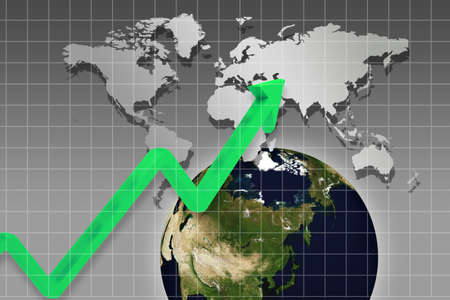 Digital globe and graph in abstract background	の写真素材