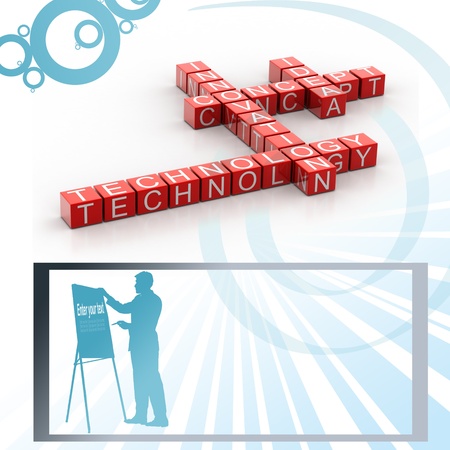 3d illustration of innovation related words on cubes in attractive background	