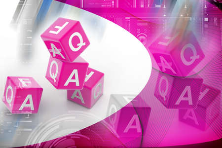 Digital illustration  of Faq cube in color background