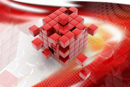 digital illustration of cube assembling from blocksの写真素材