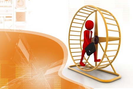 Businessman in exercise wheel	の写真素材