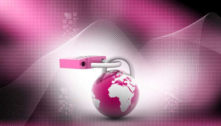 3d rendering of globe and locks in abstract background の写真素材