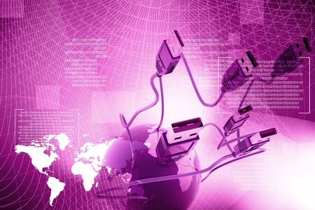 USB  cable connecting the world in abstract background の写真素材