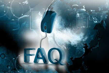FAQs 3D Text with Computer Mouse in abstract background の写真素材