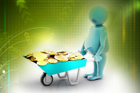 3d multi use Gold Coin In Wheelbarrow. Business growth and profitの写真素材