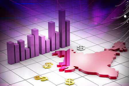 Digital illustration of business graph with India map and currencyの写真素材