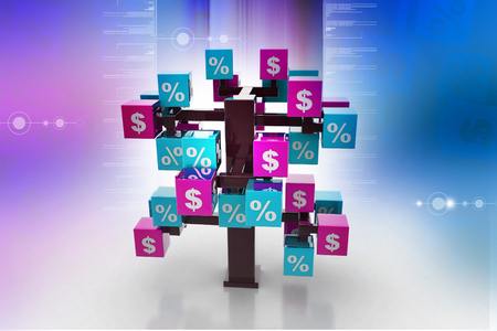 3d tree with percents and dollarsの写真素材