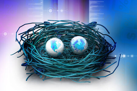 Two earths in being protected in a nest. Conceptual designの写真素材