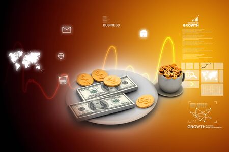 Dinner service with dollar. Financial concept on plateの写真素材