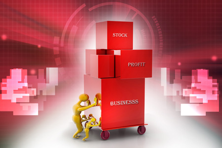 Person pushing a box - isolated over a  background. Teamwork Business conceptの写真素材