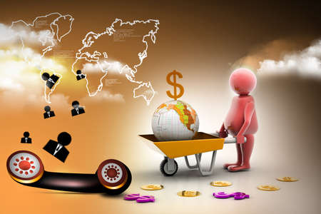 3d multi use Gold Coin In and earth Wheelbarrow. Business growth and profitの写真素材