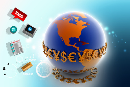 3d illustration of World and currencyの写真素材
