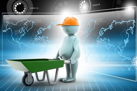 3D multi use construction worker with a wheelbarrowの写真素材