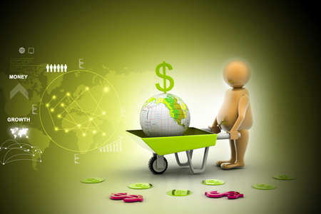 3d multi use Gold Coin In and earth Wheelbarrow. Business growth and profitの写真素材