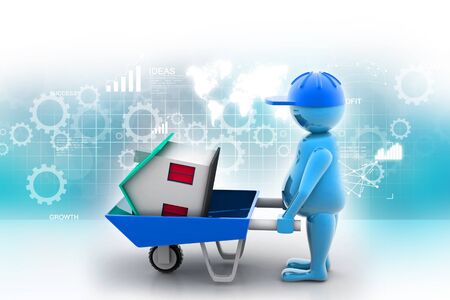 3D multi use construction worker with a wheelbarrowの写真素材