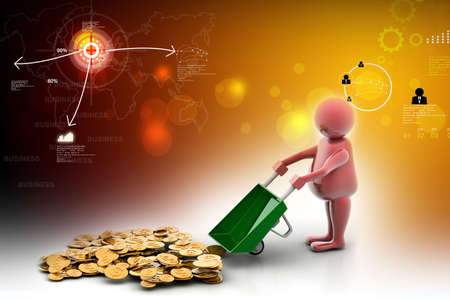 3d multi use Gold Coin In Wheelbarrow. Business growth and profitの写真素材