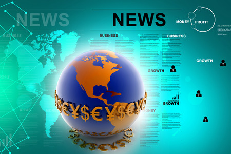 3d illustration of World and currencyの写真素材