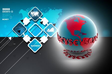 3d illustration of World and currencyの写真素材