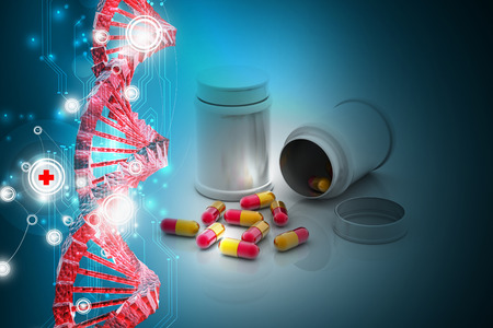 Pills spilling out of pill bottleの写真素材