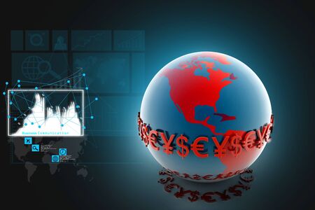 3d illustration of World and currencyの写真素材