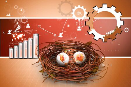 Two earths in being protected in a nest. Conceptual designの写真素材