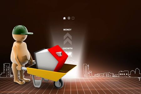 3D multi use construction worker with a wheelbarrowの写真素材