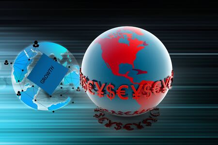 3d illustration of World and currencyの写真素材