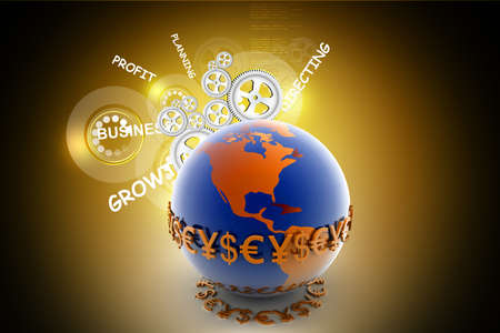 3d illustration of World and currencyの写真素材
