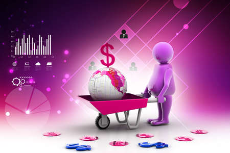 3d multi use Gold Coin In and earth Wheelbarrow. Business growth and profitの写真素材