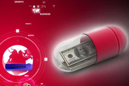 3d illustration of  pill filled with dollarの写真素材