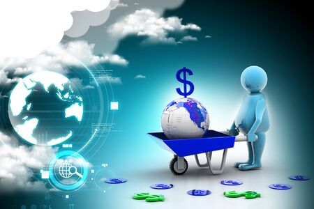 3d multi use Gold Coin In and earth Wheelbarrow. Business growth and profitの写真素材