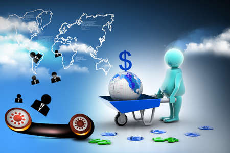 3d multi use Gold Coin In and earth Wheelbarrow. Business growth and profitの写真素材