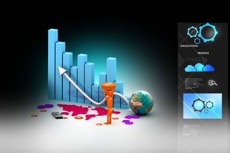 3d business graph with earth and dollarsの写真素材