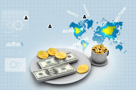 Dinner service with dollar. Financial concept on plateの写真素材