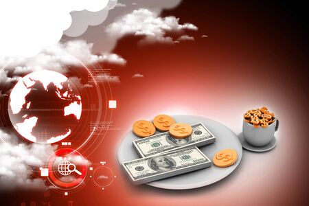 Dinner service with dollar. Financial concept on plateの写真素材