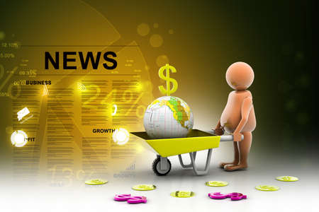 3d multi use Gold Coin In and earth Wheelbarrow. Business growth and profitの写真素材