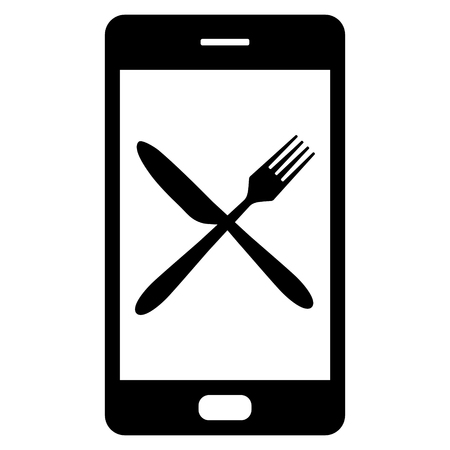 Cutlery and smartphoneのイラスト素材