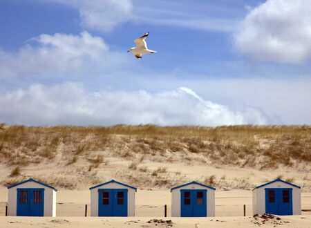 houses on the beach with blue skyの写真素材