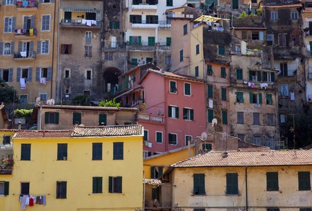 a few colorfull houses in liguria italyの写真素材