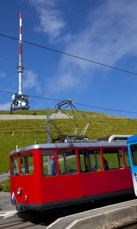 train in the swiss alpsの写真素材