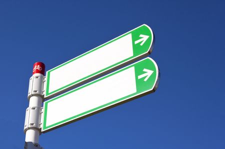 white sign with blue skyの写真素材