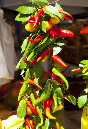 mixed peppers on a market in croatia の写真素材