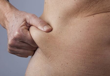 female person checking her belly fatの写真素材