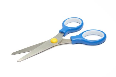 Little blue scissors on white isolated background