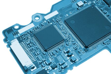 Computer board with chips colored in blue style
