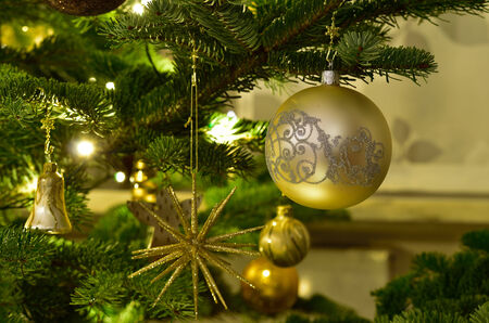 Golden christmas ornamentsの写真素材