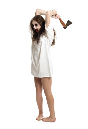 Zombie girl with axe isolatedの写真素材