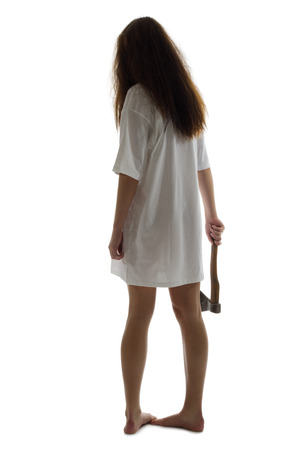 Zombie girl with axe isolatedの写真素材